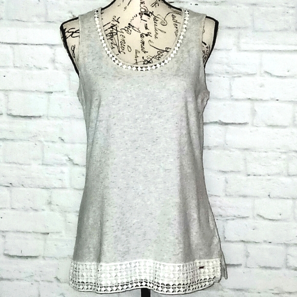 Tommy Hilfiger Tops - Tommy Hilfiger Heathered Grey Sleeveless Crochet Detail, Size M